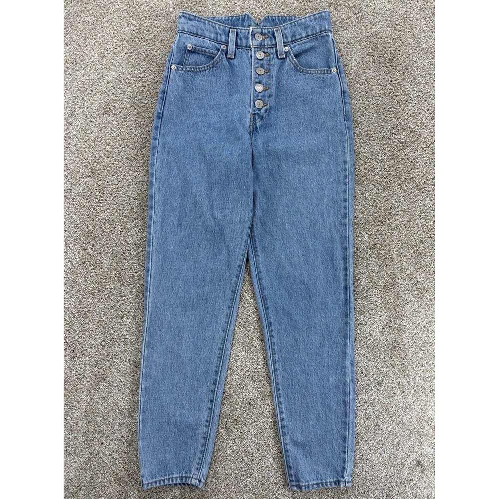 Levis Notch Waist High Waisted Mom Jean Womens 24 Blue Exposed Button Fly Cotton